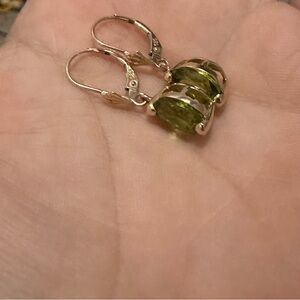14k Gold Oval cut Peridot Drop Earrings